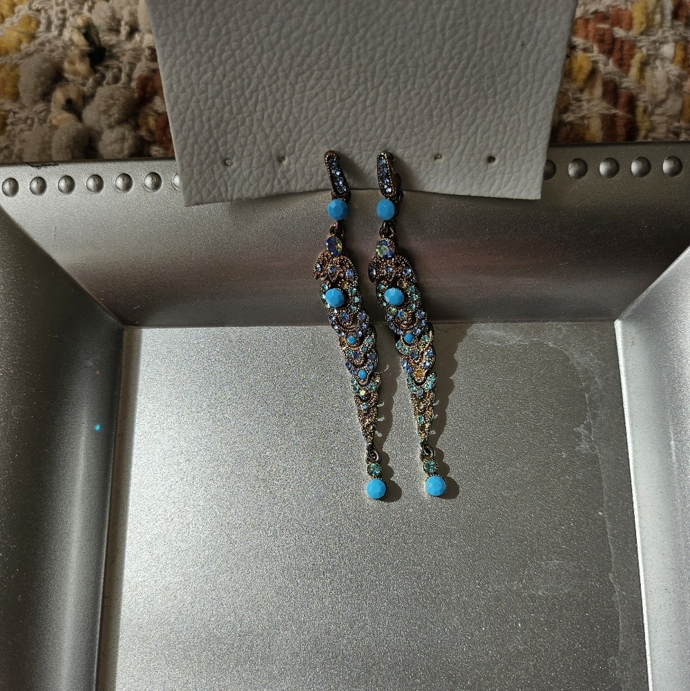 Vintage Turquoise and Rhinstone Silver Tone Earrings♡